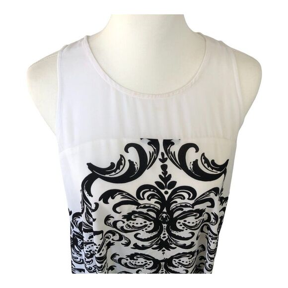INC Sleeveless black and white sheer sleeveless flowy feminine tunic top Sz 4 - Picture 3 of 10